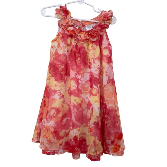 Blueberi Boulevard Pink Yellow Flowy Dress Floral Sleeveless Toddler Girl 4T - Picture 1 of 10